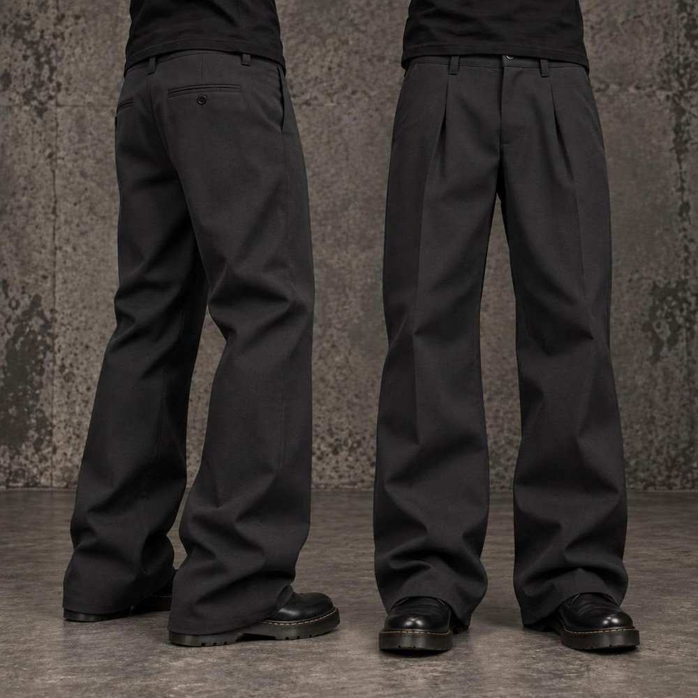 36x32 Black Baggy Wide Leg Dress Pants Men's Trousers